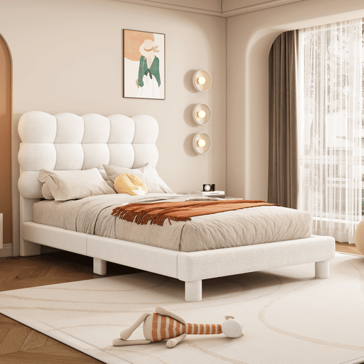 Cama de solteiro acolchoada Sherpa - 90x200 cm - Branco