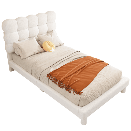 Cama de solteiro acolchoada Sherpa - 90x200 cm - Branco