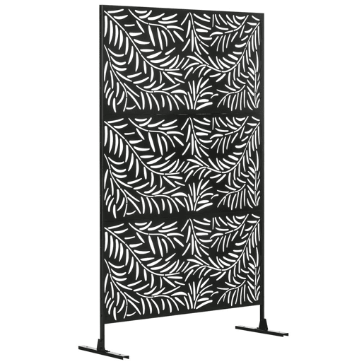 Outsunny Biombo de 3 Peças Separador de Ambiente com Desenho em Ramos Biombo para Exterior Jardim Pátio Varanda 122x45x198 cm Preto