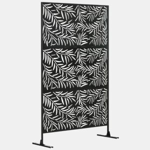 Outsunny Biombo de 3 Peças Separador de Ambiente com Desenho em Ramos Biombo para Exterior Jardim Pátio Varanda 122x45x198 cm Preto