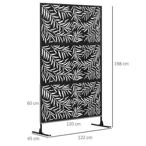 Outsunny Biombo de 3 Peças Separador de Ambiente com Desenho em Ramos Biombo para Exterior Jardim Pátio Varanda 122x45x198 cm Preto