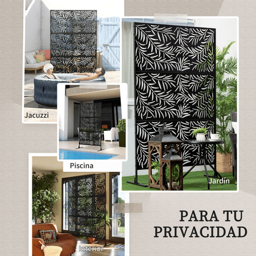 Outsunny Biombo de 3 Peças Separador de Ambiente com Desenho em Ramos Biombo para Exterior Jardim Pátio Varanda 122x45x198 cm Preto