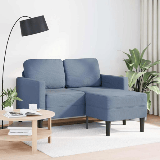 Sofá 2 lugares - Sofá fixo com Chaise em L 125 cm linho azul