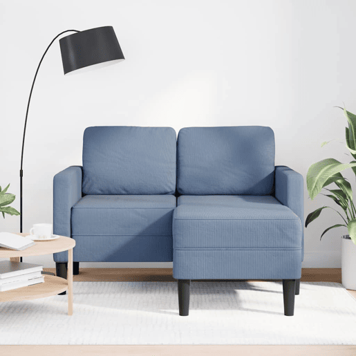 Sofá 2 lugares - Sofá fixo com Chaise em L 125 cm linho azul