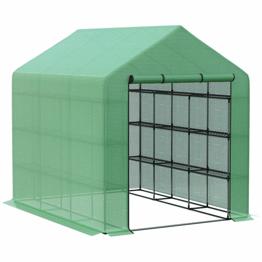 Outsunny Estufa de Jardim Estufa de Exterior com Prateleiras de 4 Níveis Porta com Fecho de Correr e Estrutura de Aço Estufa Pequena Estufa para Cultivar Plantas Flores 244x180x210 cm Verde