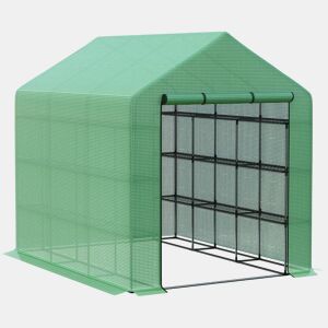 Outsunny Estufa de Jardim Estufa de Exterior com Prateleiras de 4 Níveis Porta com Fecho de Correr e Estrutura de Aço Estufa Pequena Estufa para Cultivar Plantas Flores 244x180x210 cm Verde