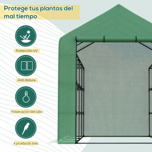Outsunny Estufa de Jardim Estufa de Exterior com Prateleiras de 4 Níveis Porta com Fecho de Correr e Estrutura de Aço Estufa Pequena Estufa para Cultivar Plantas Flores 244x180x210 cm Verde