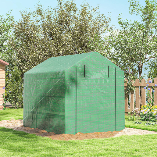 Outsunny Estufa de Jardim Estufa de Exterior com Prateleiras de 4 Níveis Porta com Fecho de Correr e Estrutura de Aço Estufa Pequena Estufa para Cultivar Plantas Flores 244x180x210 cm Verde