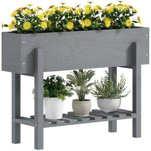Outsunny Horta Vertical de Madeira Mesa de Cultivo com Prateleira Floreira Elevada para Cultivos de Flores Vegetais em Jardim Varanda 100x30x70,5 cm Cinza