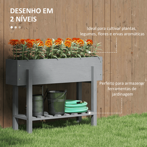 Outsunny Horta Vertical de Madeira Mesa de Cultivo com Prateleira Floreira Elevada para Cultivos de Flores Vegetais em Jardim Varanda 100x30x70,5 cm Cinza