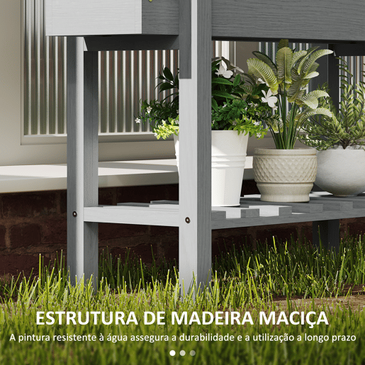 Outsunny Horta Vertical de Madeira Mesa de Cultivo com Prateleira Floreira Elevada para Cultivos de Flores Vegetais em Jardim Varanda 100x30x70,5 cm Cinza