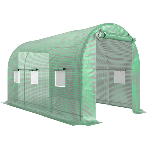 Outsunny Estufa tipo Túnel 400x200x205 cm Estufa de Jardim com Porta Enrolável e 6 Janelas Cobertura de PE 140 gm² Estrutura de Metal para Cultivo de Plantas Verduras Verde