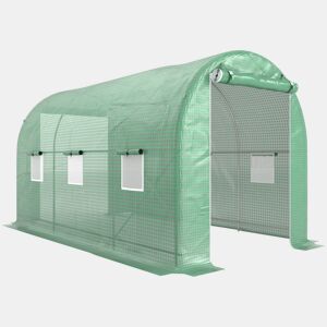 Outsunny Estufa tipo Túnel 400x200x205 cm Estufa de Jardim com Porta Enrolável e 6 Janelas Cobertura de PE 140 gm² Estrutura de Metal para Cultivo de Plantas Verduras Verde