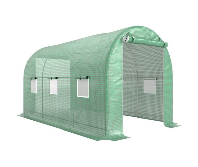 Outsunny invernadero de túnel 400x200x205 cm invernadero de jardín con puerta enrollable y 6 ventanas cubierta pe 140 g/m² marco de metal para cultivo