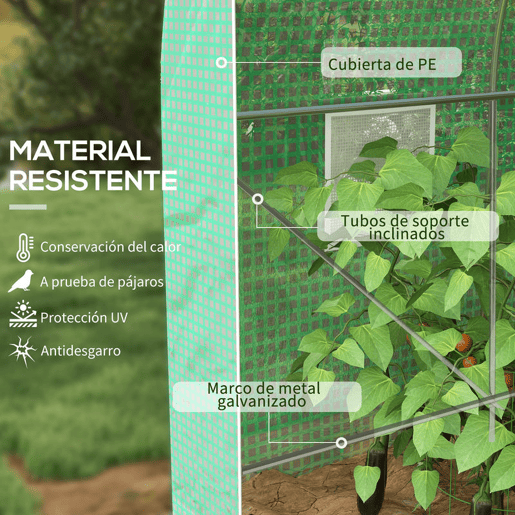 Outsunny Estufa tipo Túnel 400x200x205 cm Estufa de Jardim com Porta Enrolável e 6 Janelas Cobertura de PE 140 gm² Estrutura de Metal para Cultivo de Plantas Verduras Verde