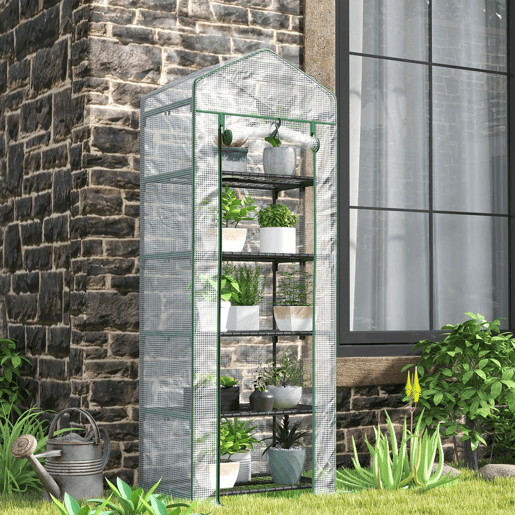 Outsunny Estufa de Jardim Vertical 69x49x193 cm com 5 Prateleiras Estufa para Plantas e Cultivos com Cobertura Transparente de PE e Aço Verde