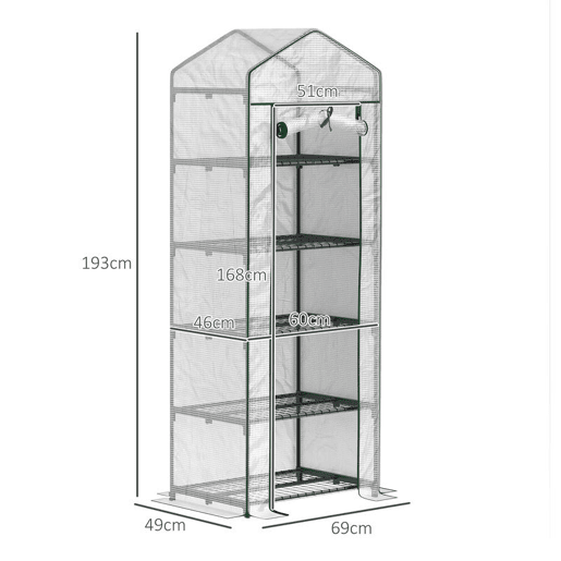 Outsunny Estufa de Jardim Vertical 69x49x193 cm com 5 Prateleiras Estufa para Plantas e Cultivos com Cobertura Transparente de PE e Aço Verde