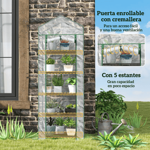 Outsunny Estufa de Jardim Vertical 69x49x193 cm com 5 Prateleiras Estufa para Plantas e Cultivos com Cobertura Transparente de PE e Aço Verde