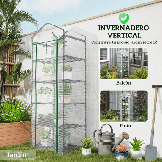 Outsunny Estufa de Jardim Vertical 69x49x193 cm com 5 Prateleiras Estufa para Plantas e Cultivos com Cobertura Transparente de PE e Aço Verde