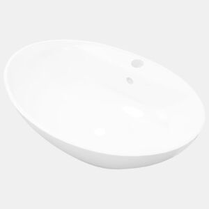 Lavatório - Lavabo - Pia de banheiro cerâmico oval branco com buraco para torneira