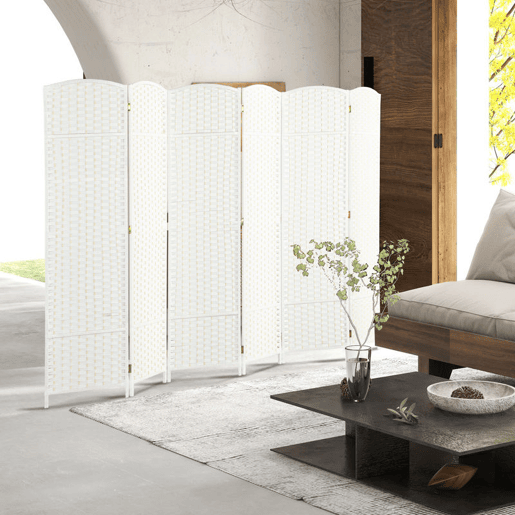 HOMCOM Biombo de 6 Painéis Separador de Ambientes Dobrável 240x170 cm Biombo Separador de Ambientes para Sala de Estar Dormitório Escritório Branco