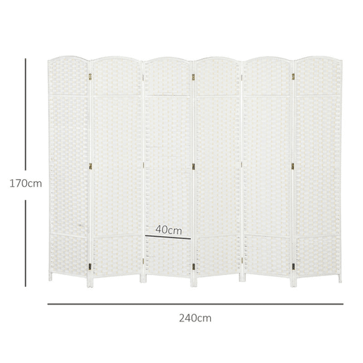 HOMCOM Biombo de 6 Painéis Separador de Ambientes Dobrável 240x170 cm Biombo Separador de Ambientes para Sala de Estar Dormitório Escritório Branco