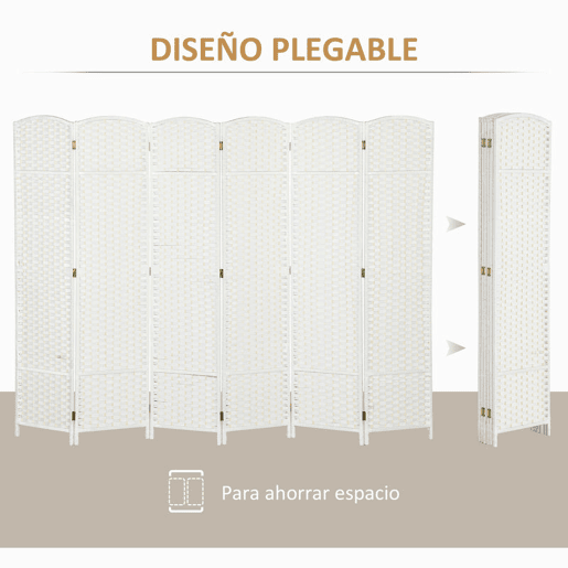 HOMCOM Biombo de 6 Painéis Separador de Ambientes Dobrável 240x170 cm Biombo Separador de Ambientes para Sala de Estar Dormitório Escritório Branco