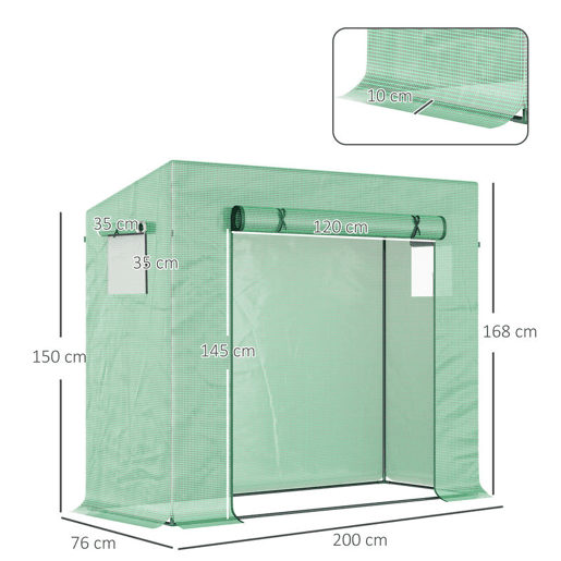 Outsunny Estufa de Jardim Pequena Estufa de Exterior com Janelas e Estrutura de Aço Estufa para Cultivar Tomates Plantas Flores 200x76x168 cm Verde