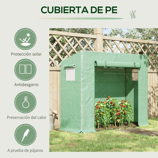 Outsunny Estufa de Jardim Pequena Estufa de Exterior com Janelas e Estrutura de Aço Estufa para Cultivar Tomates Plantas Flores 200x76x168 cm Verde