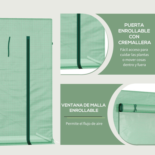 Outsunny Estufa de Jardim Pequena Estufa de Exterior com Janelas e Estrutura de Aço Estufa para Cultivar Tomates Plantas Flores 200x76x168 cm Verde