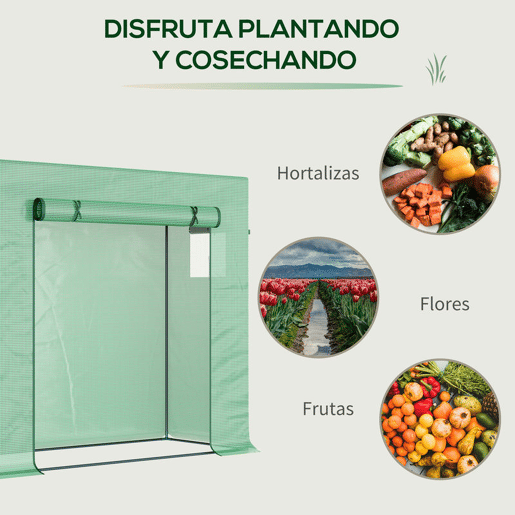 Outsunny Estufa de Jardim Pequena Estufa de Exterior com Janelas e Estrutura de Aço Estufa para Cultivar Tomates Plantas Flores 200x76x168 cm Verde