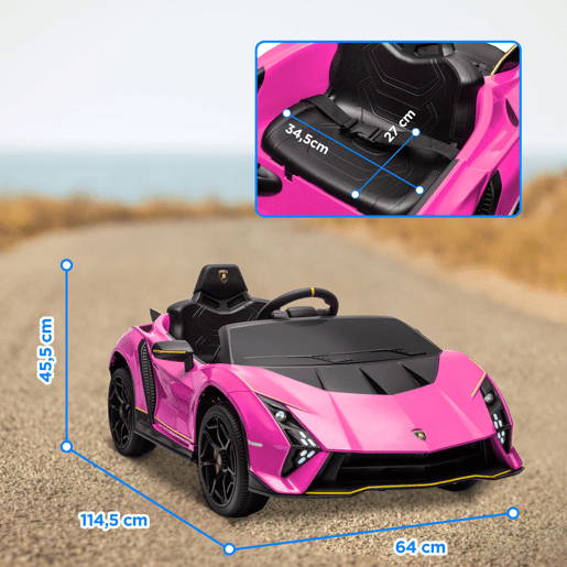 AIYAPLAY Carro Elétrico para Crianças acima de 3 Anos Carro Elétrico Lamborghini com Bateria 12V Controlo Remoto Faróis Buzina Arranque Lento e Música MP3 114,5x64x45,5 cm Rosa