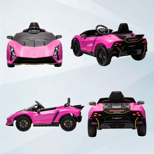 AIYAPLAY Carro Elétrico para Crianças acima de 3 Anos Carro Elétrico Lamborghini com Bateria 12V Controlo Remoto Faróis Buzina Arranque Lento e Música MP3 114,5x64x45,5 cm Rosa