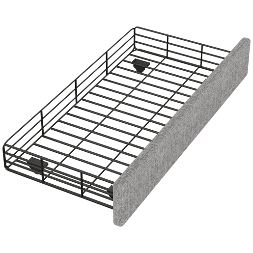 Cama estofada em tecido de linho com 2 gavetas - 90x200 cm - cabeceira decorada com rebites - Cinzento