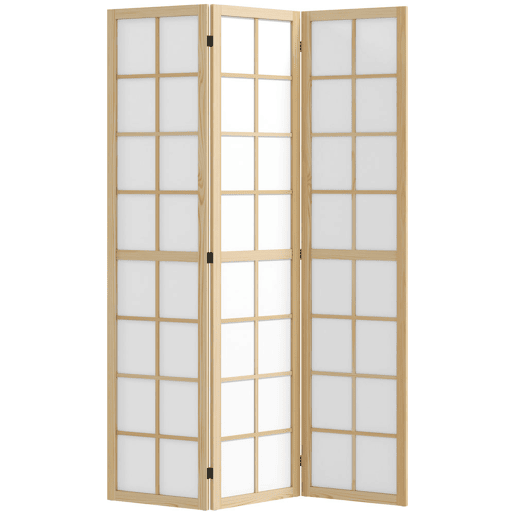 HOMCOM Biombo Dobrável de 3 Painéis Ecrã de Privacidade Separador de Ambientes de Interior para Sala de Estar Dormitório e Escritório 120x170 cm Madeira e Branco