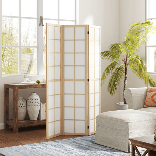 HOMCOM Biombo Dobrável de 3 Painéis Ecrã de Privacidade Separador de Ambientes de Interior para Sala de Estar Dormitório e Escritório 120x170 cm Madeira e Branco