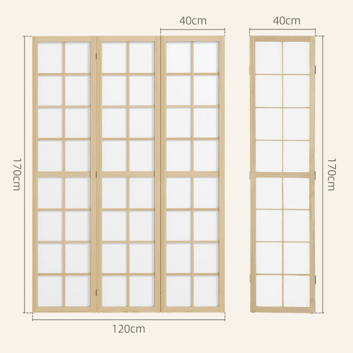 HOMCOM Biombo Dobrável de 3 Painéis Ecrã de Privacidade Separador de Ambientes de Interior para Sala de Estar Dormitório e Escritório 120x170 cm Madeira e Branco