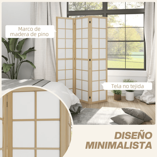 HOMCOM Biombo Dobrável de 3 Painéis Ecrã de Privacidade Separador de Ambientes de Interior para Sala de Estar Dormitório e Escritório 120x170 cm Madeira e Branco