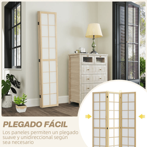HOMCOM Biombo Dobrável de 3 Painéis Ecrã de Privacidade Separador de Ambientes de Interior para Sala de Estar Dormitório e Escritório 120x170 cm Madeira e Branco