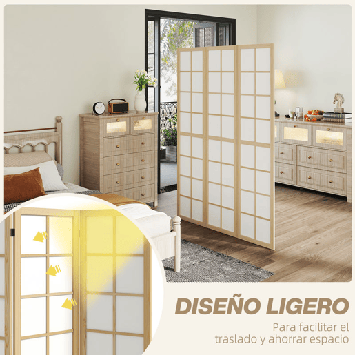HOMCOM Biombo Dobrável de 3 Painéis Ecrã de Privacidade Separador de Ambientes de Interior para Sala de Estar Dormitório e Escritório 120x170 cm Madeira e Branco