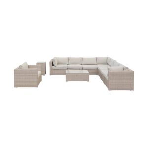 Conjunto de jardim relax em resina tecida para 8 a 10 pessoas, Venezia, Beige, 303.5x82x67 cm