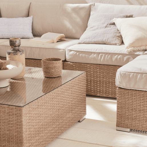 Conjunto de jardim relax em resina tecida para 8 a 10 pessoas, Venezia, Beige, 303.5x82x67 cm