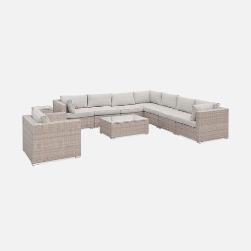 Conjunto de jardim relax em resina tecida para 8 a 10 pessoas, Venezia, Beige, 303.5x82x67 cm