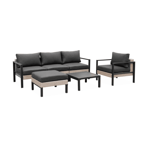 Conjunto de jardim com sofá, mesa e poltrona em alumínio, 5 lugares, Velletri, Antracite, 68x74x76 cm