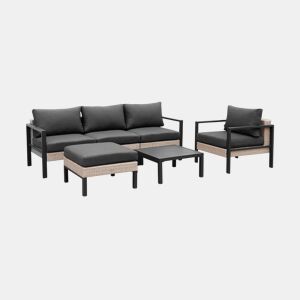 Conjunto de jardim com sofá, mesa e poltrona em alumínio, 5 lugares, Velletri, Antracite, 68x74x76 cm
