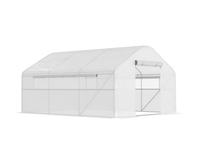 Outsunny invernadero de exterior 4x3x2 m invernadero de túnel con ventanas cubierta de pe 140 g/m² anti-uv y puerta enrollable con cremallera marco acero galvanizado para jardín patio blanco