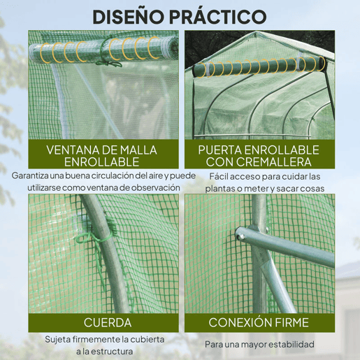 Outsunny Estufa tipo Túnel 3x2x2 m Estufa de Exterior com 6 Janelas de Malha e Porta Estufa de Cultivos para Pátio Jardim Verde
