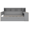 Sofá-cama 90x200 cm - secretária com tomada USB - 2 gavetas e prateleiras - Cinzento (colchão não incluído)
