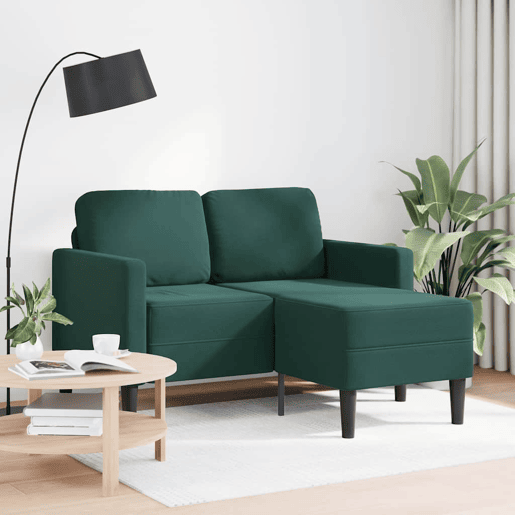 Sofá 2 lugares - Sofá fixo com Chaise em L 125 cm veludo verde-escuro