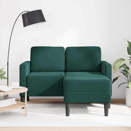 Sofá 2 lugares - Sofá fixo com Chaise em L 125 cm veludo verde-escuro